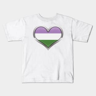 Large Genderqueer Pride Flag Colored Heart with Chrome Frame Kids T-Shirt